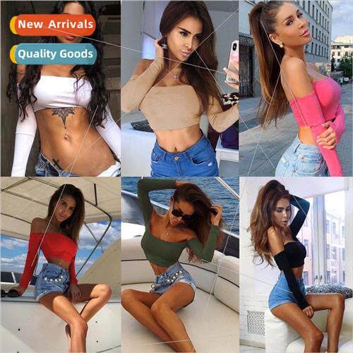 Fashionable sexy long sleeved women's top wh flat neck