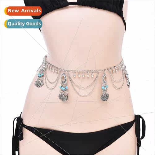 Europe female bohemian turquoise tassel waist chain ethnic M