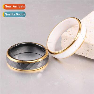 mple Wide 6MM Gold Stainless Steel Rhombic Cut Black Whe Cer