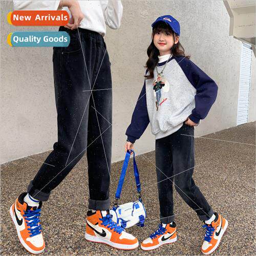 Girls jeans padded thickened winter 2023 new childrens casua