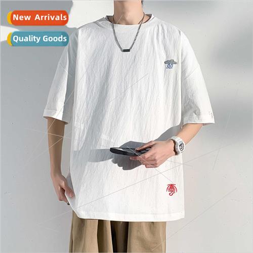 2023 linen short-sleeved t-shirt men summer new cotton linen