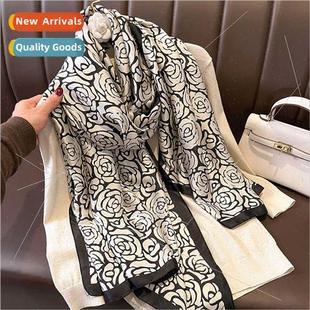 female warm fashion silk scarf camellia simulation New