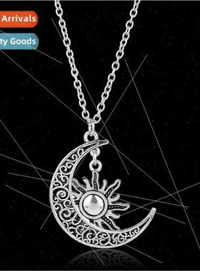 Jewelry Openwork Moon Sun Pendant Necklace Sweater Chain