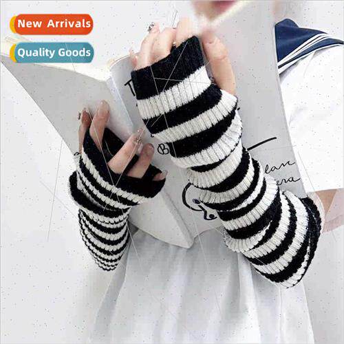 New fall winter warm knted wide black whe striped arm sleeve