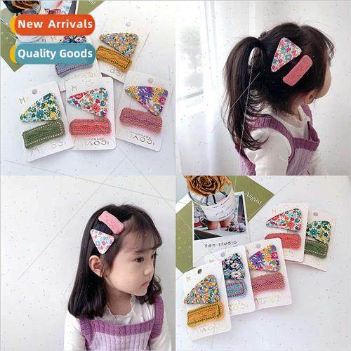 Korea new simple triangle floral children BB clip two sets h