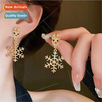 New diamond-set deer head snowflake earrings fashion Christm