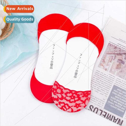 Big Red Wedding Socks Women licone Thin Lace Super Shallow M