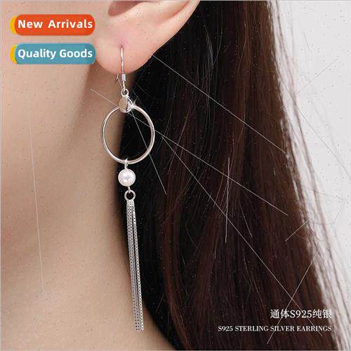 s925 silver circle earrings female niche long tassel earring