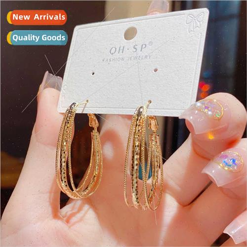 Europe oval metal geometric three-layer earrings women 925 s