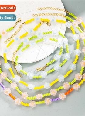 Fashion simple daisy rice beads clashing flowers necklace te