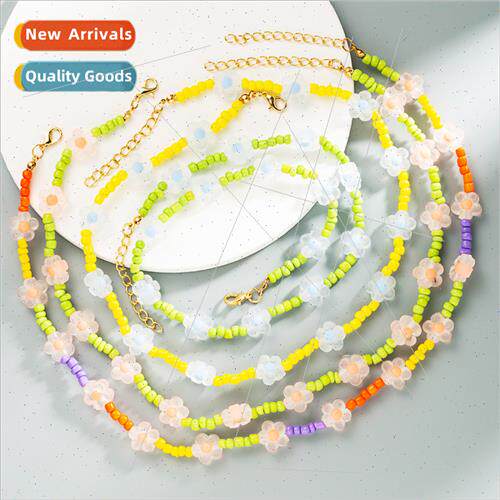 Fashion simple daisy rice beads clashing flowers necklace te