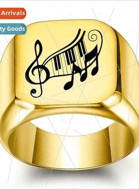 music symbols tanium steel ring men retro punk square 18MM s