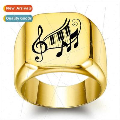music symbols tanium steel ring men retro punk square 18MM s