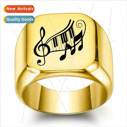music symbols tanium steel ring men retro punk square 18MM s
