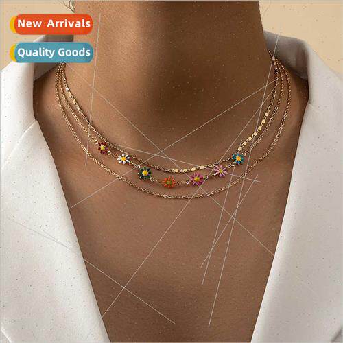 Colorful Oil Drops Flower Stacking Necklace Set Hundreds Cha