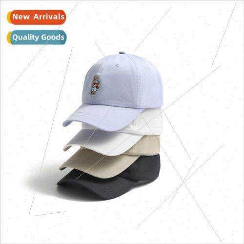 Bear pattern embroidery soft top baseball cap high  men wome