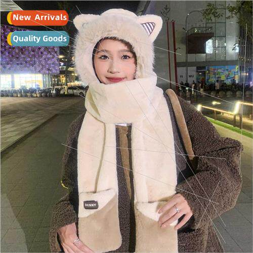 Plush hat scarf gloves all-in-one threePCS set cute bear fal