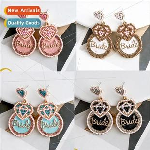 Bride Bridal Wedding Earrings Creative Rice Beads Alphabet E