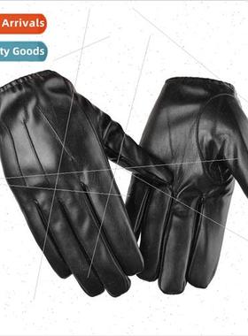 Autumn winter leather gloves driver men tight mouth padded w