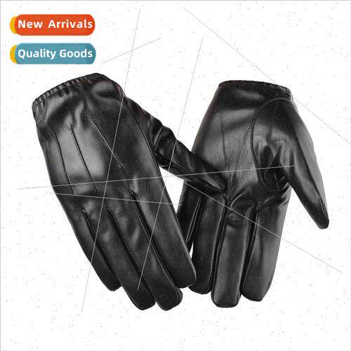 Autumn winter leather gloves driver men tight mouth padded w
