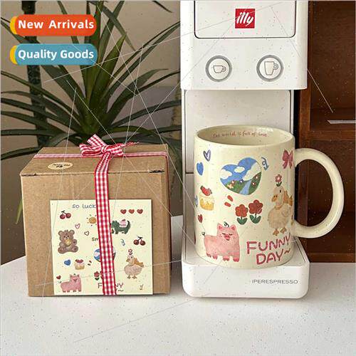cute cream cup graffi bear mug ceramic cup home water cup gi