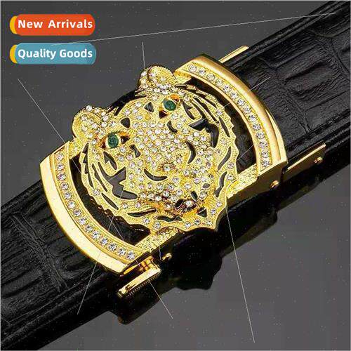 Men Belt Tiger Head Alloy Buckle 2 Layer Cowhide Belt Pant B