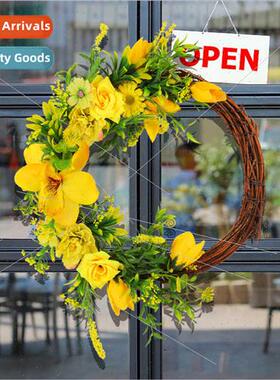2024 Spring Yellow Rose Deadwood Wreath Wreath Door Hanging