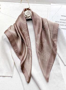 Champagne color satin thin silk scarf small square scarf lad