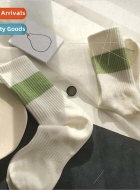 Clashing green whe socks female cotton ins spring and autumn