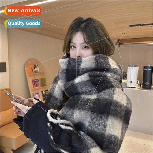 mohair plaid scarf female winter warm thickened Korean  hund