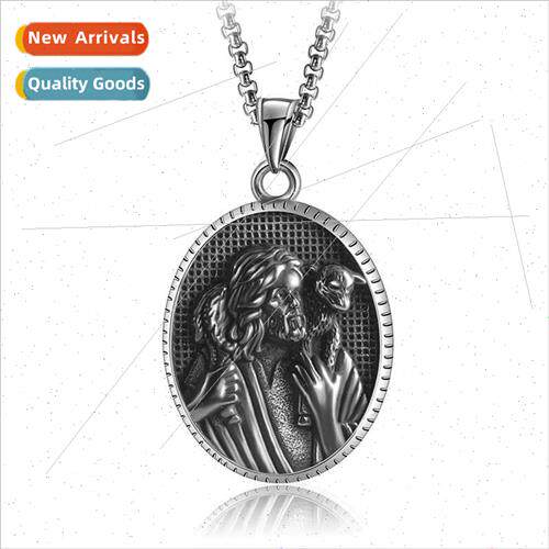 . Vintage Holy Angel Cross Shield Tanium Steel Pendant Men F