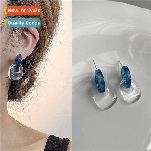 tide niche blue transparent acrylic earrings S925 silver nee