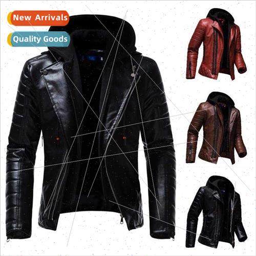 Leather Jacket Men 2021 Euro ze Men Pressed Cotton Hooded Fa