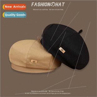 Gold Octagonal Hat Spring Outdoor Metallic Women Warm Autumn