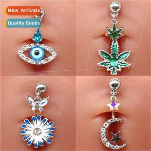 Europe Maple Belly Button Ring Flower Shaped Eyes Moon Belly