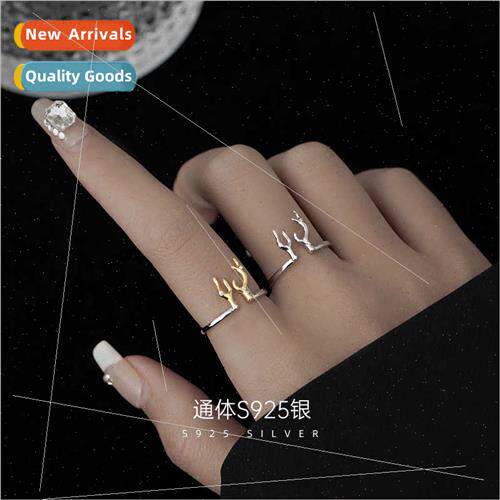 S925 silver antler ring female cold wind niche ins a deer ha