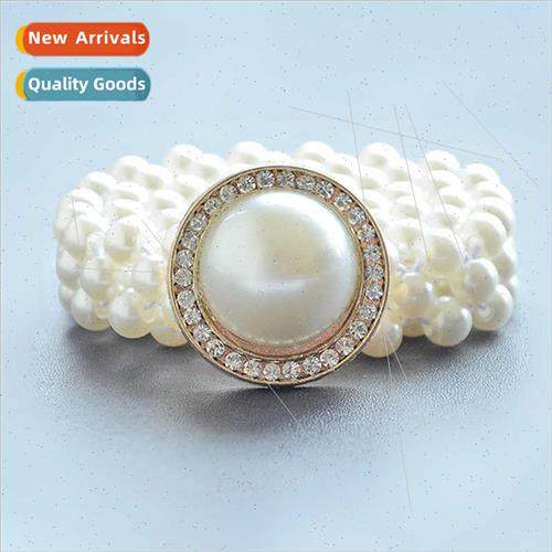 Women Pearl Elastic Waistband Rhinestone Inlaid Large Pearl