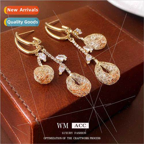 lver pin zirconia grid drop earrings fashion niche hundred m