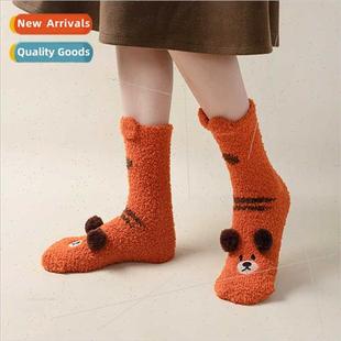 winter velvet lose not does fall women socks coral Cartoon
