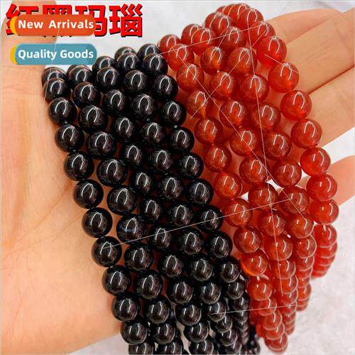 Natural black red agate loose beads diy handmade bead weavin
