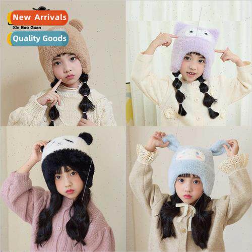 2141 winter new children hats cartoon cute plush ear protect