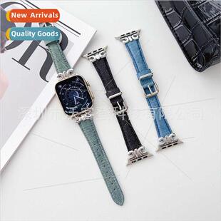 适用Apple Double C Steel Buckle Puzzle Denim Canvas Strap ap