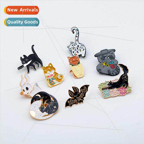 Creative dog drinking milk tea pin naughty cat full colorful