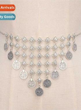 Europe Metal Dangling Coin Jewelry Belly Chain Tassel Long W