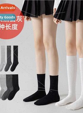 Double needle socks women black whe gray mid-calf socks jk s