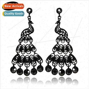 full luxury diamond black earrings Fashion long temperament