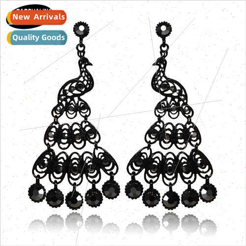 Fashion temperament luxury full diamond black long earrings