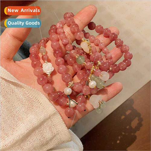 Pink strawberry crystal shell pearl elastic bracelet fashion