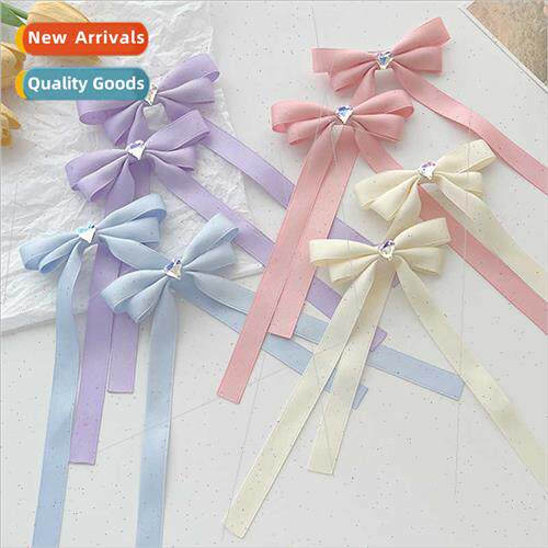 Love rhinestone ribbon bow hair clips sweet girl simple cute