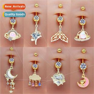 Europe Planet Moon Belly Button Ring Zirconia Pierced Belly